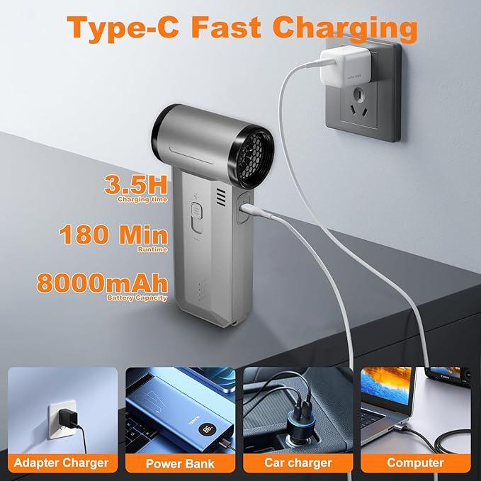 2-in-1 Compressed Air Duster-150000RPM Super Power Electric Air Duster with 8000mAh Battery, Continuously Adjustable Speed Rechargeable Air Duster for PC Keyboard, Car, Home, and Outdoor - NeatNest