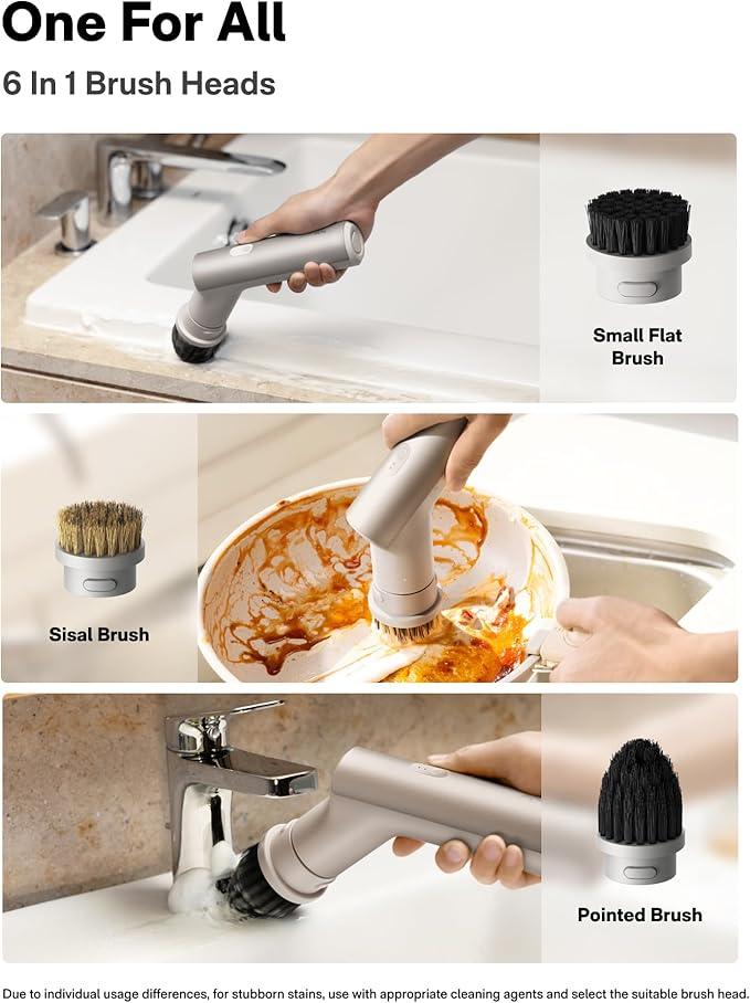 HOTO Handheld Short-Handle Electric Spin Scrubber, IPX7 Waterproof Cordless Scrubber Brush, Bathroom Cleaning Brush, Max 22 in-lb, with 9 Brush Heads for Bathroom, Shower, Kitchen, Sink, Tile - NeatNest