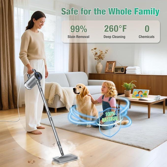 11-in-1 Steam Mop - Detachable Handheld Steam Cleaner with 380mL Tank, 260℉ Floor Steamer for Hardwood, Tile, Grout, Windows, Bath & Kitchen - 3-Level Steam Control, Multi-Purpose Floor Steam Cleaner - NeatNest