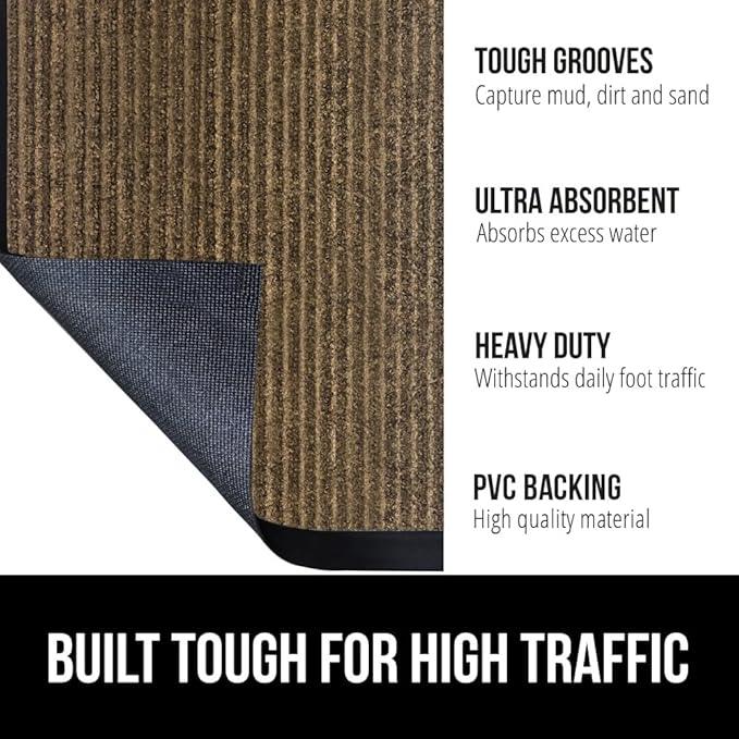 GORILLA GRIP Waterproof Traffic Guard Door Mat, 35x23, Heavy Duty Entryway Mats, Strong Rubber Back Commercial Utility Rugs for Office Hallway, Garage Floor and Home, Low Profile Carpet Runner, Brown - NeatNest