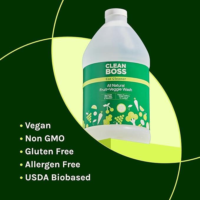 CleanBoss Eat Cleaner Triple-Action Fruit + Veggie Wash Refill - 64 oz - Removes Harmful Residue - Keeps Produce Fresh Up to 5X Longer - Vegan, Gluten Free - NeatNest