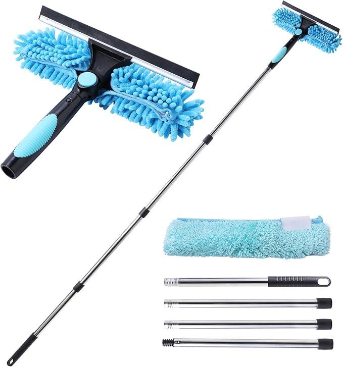 Yocada 2-in-1 Window Squeegee and Scraper with 2 Microfiber Cloths Adjustable Length 180° Rotatable Head for Glass Car Bathroom Floor Tile Window Cleaning 64.96" - NeatNest
