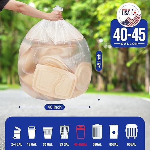 Delxo 40-45 Gallon Clear Trash Bags, 125 Count – Medium Duty Garbage Bags, Thick, Durable & Puncture-Resistant Plastic Can Liners– Made in USA for Kitchen, Yard & Commercial Use - NeatNest