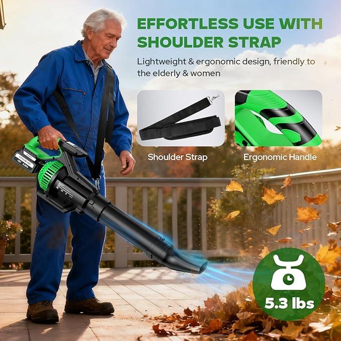 Leaf Blower Cordless with Battery and Charger, 2X 5500 mAh Batteries, 710 CFM/180 MPH Brushless Electric Leaf Blower with Shoulder Strap, 3-Speed Modes, Handheld Blowers for Lawn Garden Yard Care - NeatNest