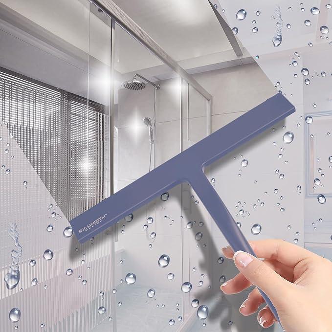 Squiggy for Shower Glass, Richmirth 9" Shower Glass Cleaner Squeegee Silicone Shower Squeegee for Bathroom Mirror Tiles Car Window - Blue - NeatNest