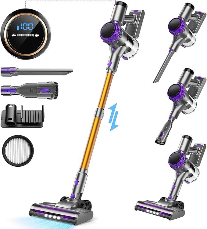 S3P Cordless Vacuum Cleaner, 45kPa Powerful Suction Vacuum Cleaners for Home, 55-Min Runtime Rechargeable Stick Vacuum, Self-Standing, for Pet Hair Carpet Hard Floor, LED Display - NeatNest