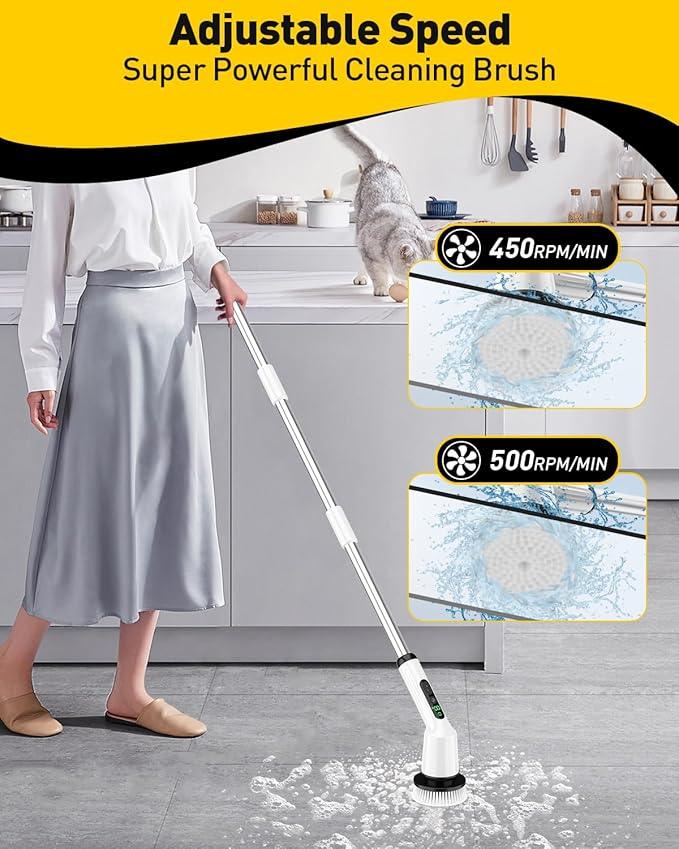 Electric Spin Scrubber for Cleaning Bathroom, Shower Scrubber Cordless Cleaning Brush with IPX7 Waterproof & 2 Speed, 3 Brush Heads, Bathroom Cleaning Supplies for Shower Tub Kitchen Tile Toilet White - NeatNest