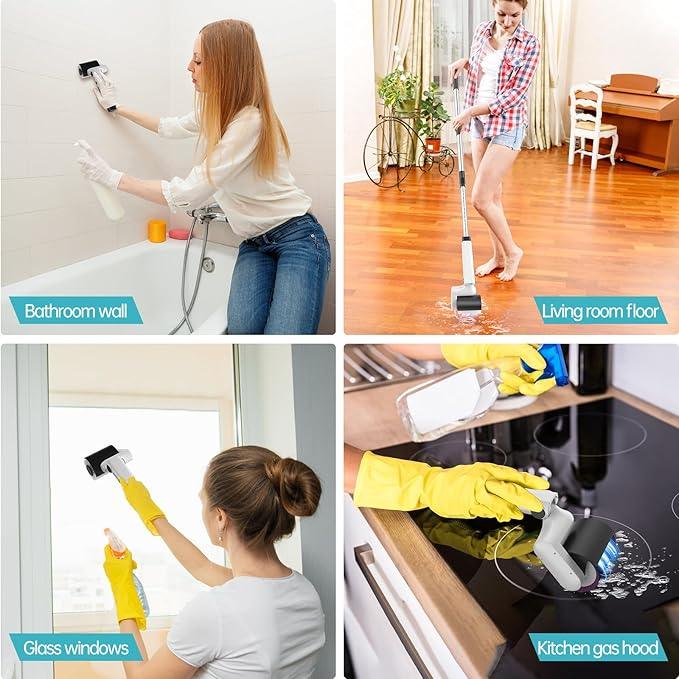 Roller Electric Spin Scrubber - 2-Speed Waterproof Cordless Power Cleaning Brush, 4 Multi-Purpose Brush Heads & Telescopic Pole for Deep Floor, Bathroom, Furniture, Glass & Car Cleaning - NeatNest