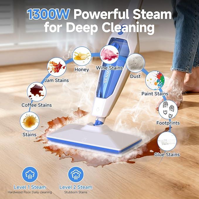 SENMO Steam Mop, 14-in-1 Detachable Steam Cleaner for Home and Floor, 1300W 228°F Deep Cleaning MultiPurpose Floor Steamer with 14 Attachments for Hardwood Floors, Tile, Grout, Furniture, Carpet, Wall - NeatNest