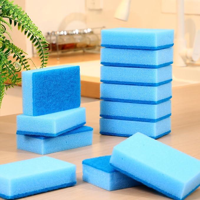 Tioncy 100 Pcs Individually Wrapped Sponges Kitchen Bulk Blue Dish Non Scratch Scrub Sponges Dual Sided Cleaning Dish Scrubber for Washing Dishes, Pots, Pans, Sinks, Stoves, Appliances, Car, Bike - NeatNest