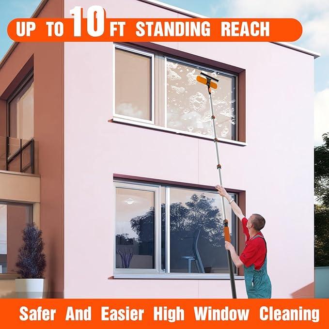 4FT Window Squeegee with Extension Pole, 2-in-1 Squeegee for Window Cleaning, Professional Cleaning Kit for Home with 4FT Telescoping Pole for Outdoor Indoor Use - NeatNest