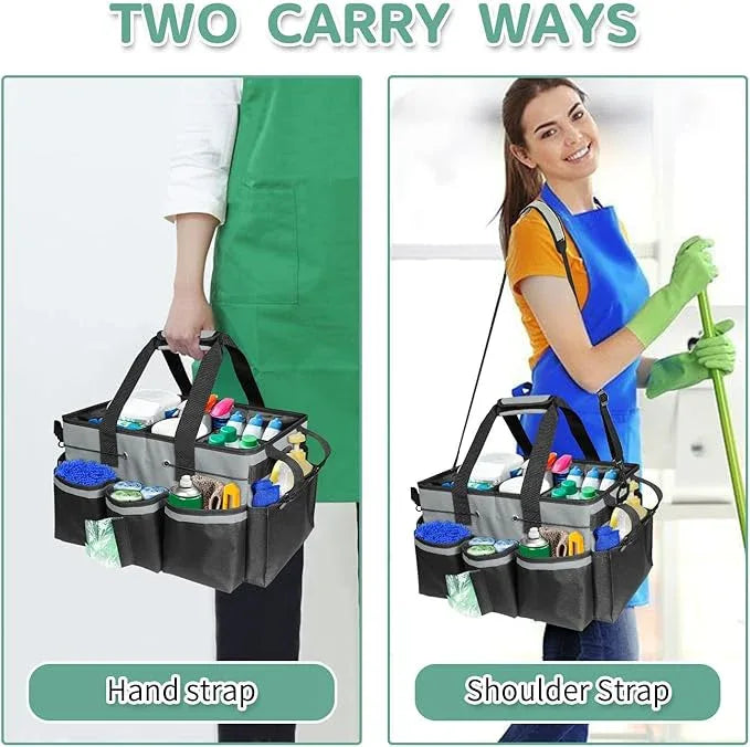 Boczif Cleaning Caddy Bag Wearable, Supplies Organizer With Handle, Shoulder Straps & Detachable Divide, Tool Organizers Tote for Cleaners & Housekeepers (Grey) - NeatNest