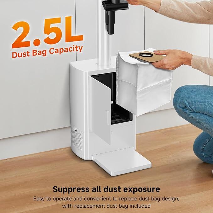 Cordless Stick Vacuum Cleaner with Auto Empty System Self-Charging Base, Powerful Suction for Pet Hair on Carpet & Hardfloor, Lightweight Anti-Tangled Handheld Vacuum, HEPA Filtration, Black - NeatNest