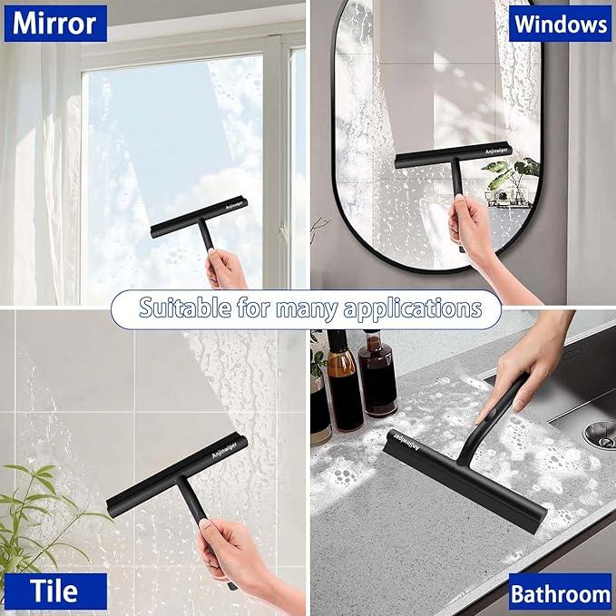 All-Purpose Shower Squeegee for Glass Doors, Shower Door Squeegee with Hook, Silicone Squeegee for Bathroom, Shower Doors, Mirrors, Tiles(Black) - NeatNest