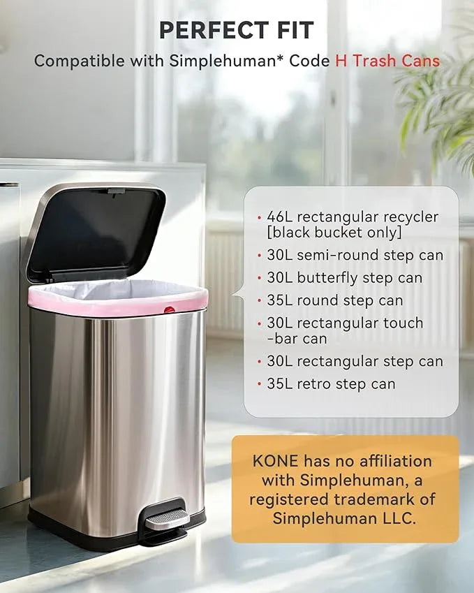 KONE Custom Fit Trash Bags Compatible with Simplehuman Code H, 68 Count Drawstring Garbage Bags, Dispenser Pack Trash Bin Liners For Kitchen, Bathroom, Home, 35 Liter / 8-9 Gallon - NeatNest