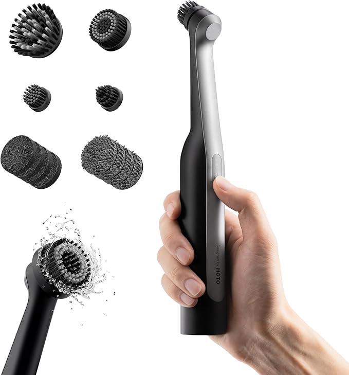HOTO Wand™ Cordless Spin Scrubber, Electric Rechargeble Grout Cleaning Brush, IPX7 Waterproof Bathroom Scrubber, 12 Replaceable Brush Heads Version Power Scrubber for Grout, Tiles, Corners, Crevices - NeatNest