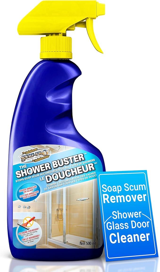 Shower Glass Door Cleaner – Shower Buster Spray for Soap Scum & Hard Water Stains – No Scrub Bathroom Cleaner for Glass, Tile, Chrome, Ceramic, RV and Septic Safe (500ml / 16.9oz) - NeatNest