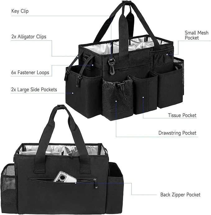 Cleaning Caddy Bag, Cleaning Supplies Organizer for Housekeepers, Housekeeping Caddy with Handle and Detachable Padded Cushion, Black - NeatNest