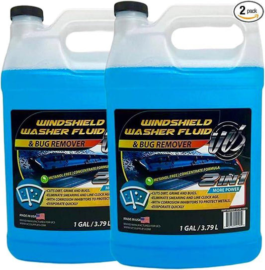 UCS 2-in-1 Windshield Washer Fluid 2-Pack (1 Gallon Each, 256 fl oz Total) – Ready to Use, Streak-Free Formula, All-Weather Cleaning, Removes Bugs, Dirt & Road Grime – Premium Windshield Cleaner - NeatNest