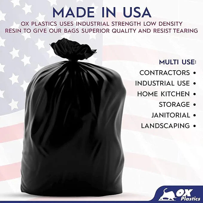 OX Plastics Black Trash Bags - Heavy Duty Garbage Bags, Extra Thick Unscented Large Trash Can Liners for Home, Outdoor, and Commercial Use - 39 Gallon, 100 Count - NeatNest