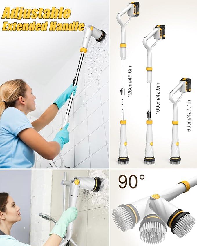 Qimedo Electric Spin Scrubber with Two Batteries Q2 Pro,1500 RPM High Power Electric Scrubber for Cleaning,Shower Cordless Cleaning Brush with Display for Tub/Tile/Floor (Effortless Handle/8 Brushes) - NeatNest
