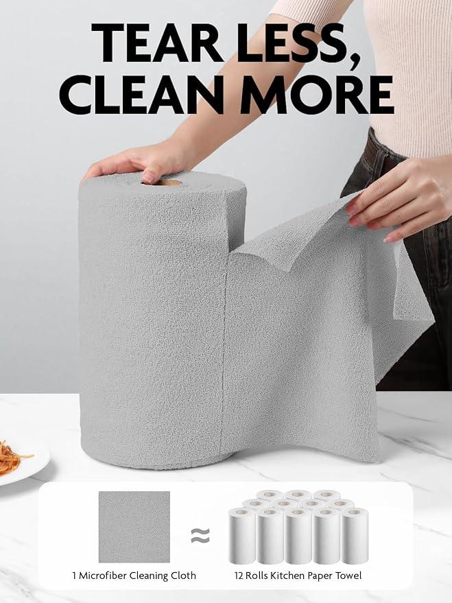 Fantasticlean Microfiber Cleaning Cloth Roll -675 Pack, Tear Away Microfiber Towels, 12" x 12", Reusable, Washable, Ultra Absorbent Dishcloth for Home Supplies, Car, Shop (9 Rolls of Grey) - NeatNest