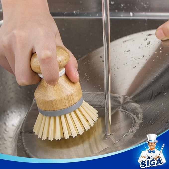 MR.SIGA Bamboo Palm Brush, Scrub Brush for Dishes Pots Pans Kitchen Sink Cleaning, Pack of 2 - NeatNest