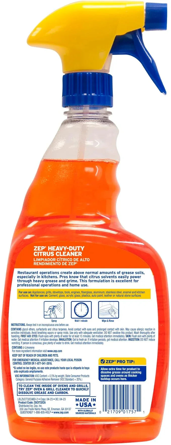 Zep Heavy-Duty Citrus Cleaner - 32 Ounces (Case of 12) ZUCIT32 - Removes Oil, Grease, Adhesive and Kitchen Soil… - NeatNest