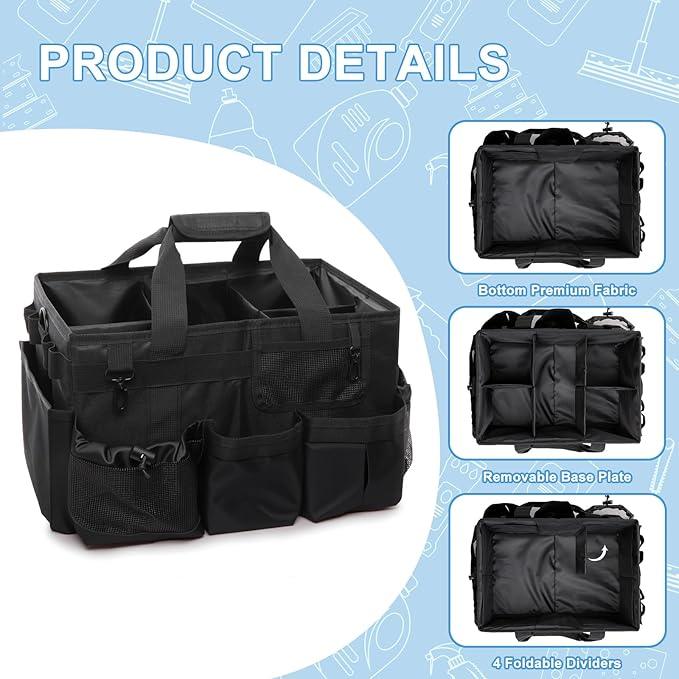 Large Cleaning Caddy Tote Bag with 4 Foldable Dividers Sturdy Support Board, Waterproof Cleaning Tools Organizer with Adjustable Shoulder Strap Waist Belt for Housekeepers, Cleaners Professional Use - NeatNest