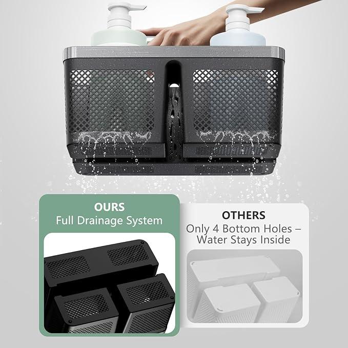 Black Shower Caddy Portable: Plastic Bathroom Caddy Organizer with Handle and Holes, Cleaning Caddy, Hard Shower Basket Storage Tote for Toiletry, College Dorm Room Essentials for Men - NeatNest