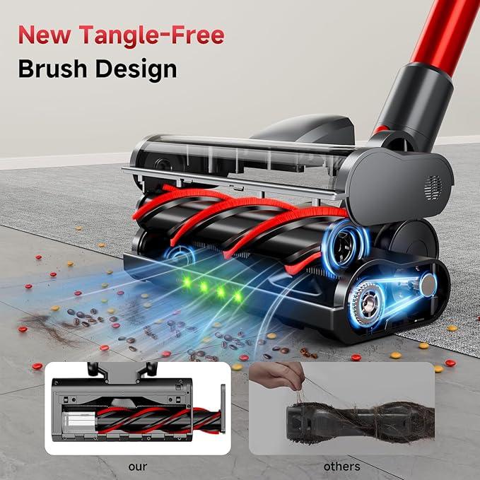 Cordless Stick Vacuum Cleaner, 38Kpa Powerful Suction Vacuum Cleaner with LED Headlight, Detachable Battery, 8-in-1 Lightweight Handheld Vacuums for Pet Hair Carpet and Hardwood Floor, Red - NeatNest