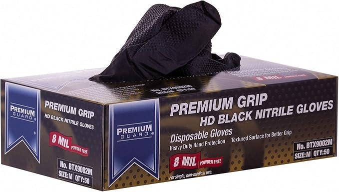 Premium Guard - Nitrile Gloves Heavy Duty 8 Mil Disposable, Powder Free, Black, 50 Gloves per Box (Medium) - NeatNest