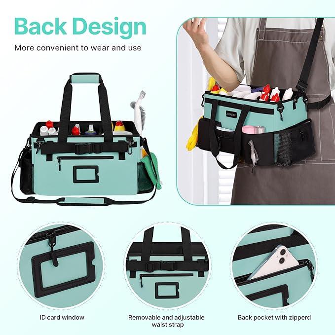 Large Wearable Cleaning Caddy Bags, Cleaning Supplies Storage Bag with Handles and Adjustable Shoulder Strap and Removable Waist Straps,Waterproof Cleaning Tote for Home,Car,Office - NeatNest