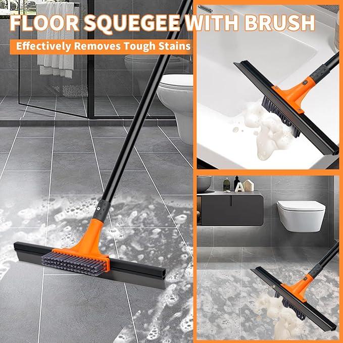 Rubber Floor Squeegee for Concrete Tile Floor, Large Water Squeegee Heavy Duty with Scrub Brush and Long Handle for Cleaning,Squeegee Broom for Window Garage Kitchen Bathroom Deck - NeatNest