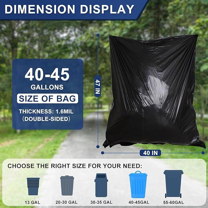 Large 40-45 Gallon Trash Bags Heavy Duty - 1.6 Mil Thick,39''x47'' Strong Black Garbage Bags Unscented 100 Count Trash Can Liners for Construction Industrial Yard Outdoor Commercial - NeatNest