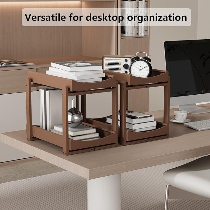 Bamboo Under Sink Organizer Adjustable Height 2 Tier Bathroom Organizer Pull Out Cabinet Storage Kitchen Heave Duty Wood Slide Ou Shelf for Kitchen Bathroom (Brown, 2 Packs) - NeatNest
