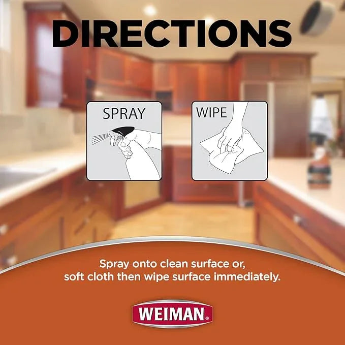 Weiman Cabinet & Wood Clean & Shine Spray - Furniture, Kitchen Cabinets, Baseboard & Trim, Fresh Almond Scent, Microfiber Cloth Included - NeatNest