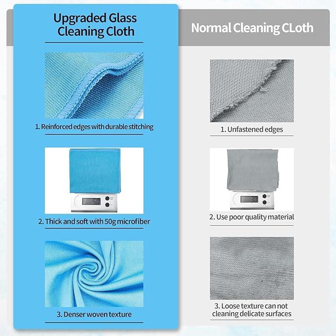 HOMERHYME Microfiber Glass Cleaning Cloth, 12 Pack Window Glass Cleaning Rags, Reusable Lint-Free Streak Free Polishing Cloth Wipes for Stainless Steel, Eyeglasses, Mirrors, Screens & Lenses,12" 12" - NeatNest