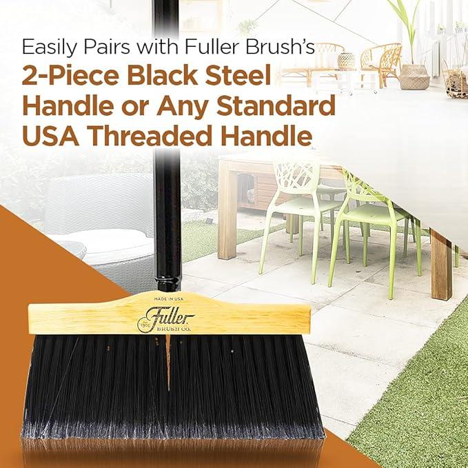 Fuller Brush 10-Inch Maple Wood Broom with 2 Piece Black Steel Threaded Handle for Indoor and Outdoor Cleaning on Hard Floors, Tile, Concrete, and Garage Surfaces - NeatNest