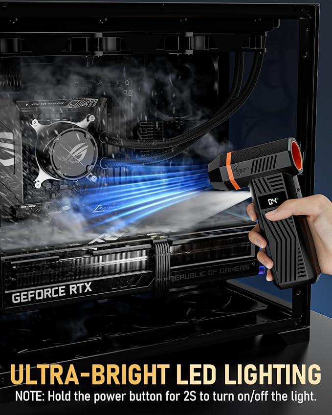 Compressed Air Duster, 180000RPM 4-Gear Adjustable Electric Air Duster with Display Screen & LED Light, Rechargeable Cordless Air Blower for Keyboard/PC/Car - NeatNest