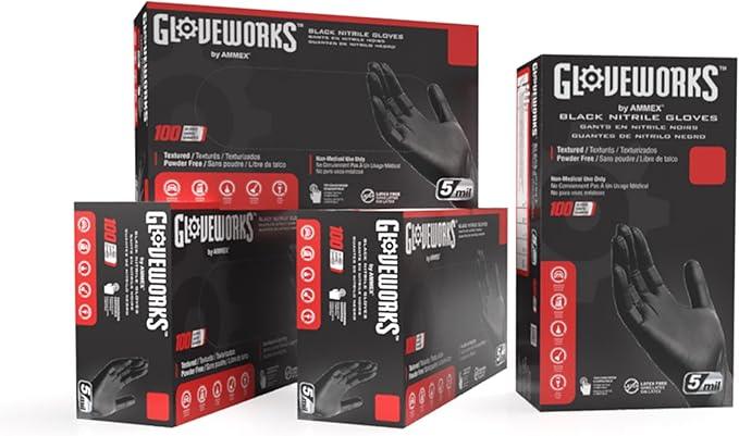 GLOVEWORKS Black Disposable Nitrile Industrial Gloves 5 Mil, Latex/Powder-Free, Food-Safe, Textured - NeatNest