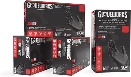 GLOVEWORKS Black Disposable Nitrile Industrial Gloves 5 Mil, Latex/Powder-Free, Food-Safe, Textured - NeatNest