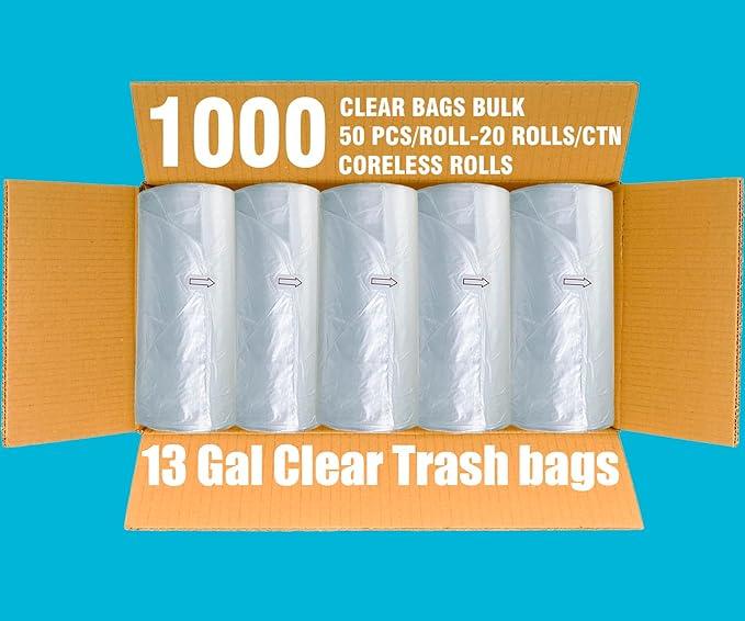 Trash Bags 13 Gallon, 1000 Count Bulk Value Pack, Clear Plastic Recycling Garbage Bags, Multi-purpose Tall Kitchen Trash Bags Can Liners for Business Home Commercial and Industrial - NeatNest