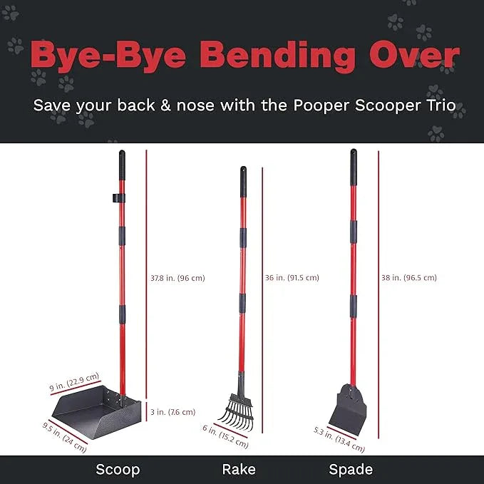 Pooper Scooper for Large Dogs, Small Dogs and Horses, Metal Poop Scooper Set with Long Handle Rake, Spade and Tray for Yard, Grass, Dirt or Gravel, Heavy Duty Aluminum Poop Picker Upper - NeatNest