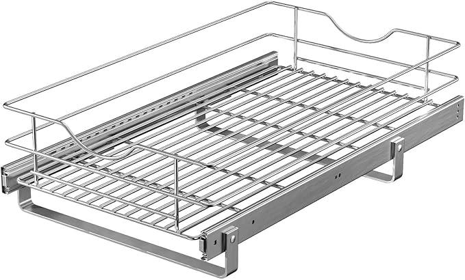 Pull Out Cabinet Organizer, (14½"W x 20" D) Soft Close Slide Out Drawer, 1 Tier Pull Out Cabient Shelf for Kitchen Base Cabinet Under Sink Space, Pantry Organization, Bathroom, Wire Basket - NeatNest