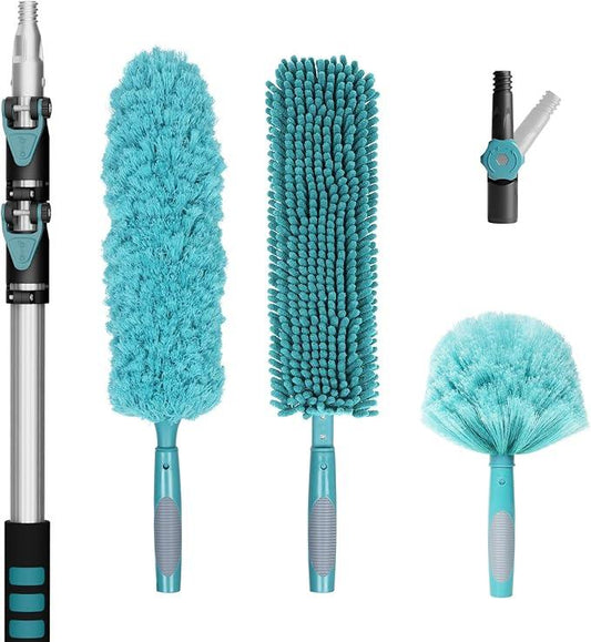 20 Foot High-Reach Duster Kit with 5-12FT Extendable Pole - High Ceiling Duster Cleaning Kit with Telescopic Pole,Cobweb Duster, Chenille Ceiling Fan Duster, Microfiber Feather Duster - NeatNest