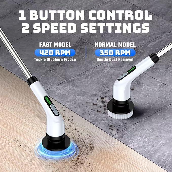 Electric Spin Scrubber - Cordless Bathroom Scrubber with 7 Brush Heads - Dual Speed IPX7 Waterproof Power Scrubber for Heavy-Duty Bathtub, Glass, Tile, and Car Cleaning (White) - NeatNest