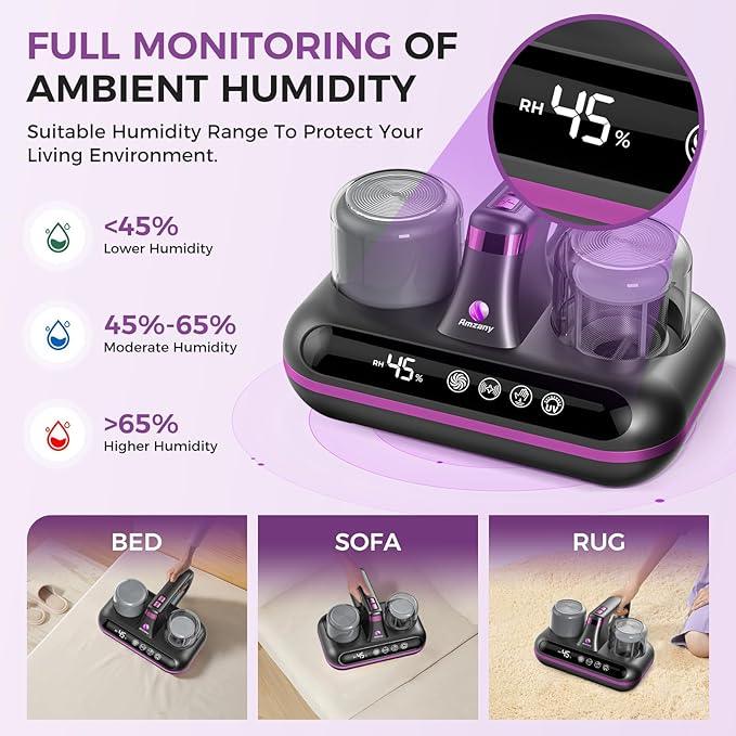Mattress Vacuum Cleaner - 5-in-1 Cordless Bed Vacuum Cleaner, Powered by Ultrasonic Technology, 16Kpa Strong Suction,Low Noise,Suitable for Dust, Pet Hair, Etc - Grey - NeatNest