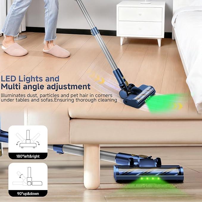 Cordless Stick Vacuum Cleaner - 45KPA Powerful Suction Vacuum with 45 Min Runtime, Detachable Battery, Anti-Tangle & 1.5L Dust Cup, 8 in 1 Vacuum Cleaner for Pet Hair, Carpet, HardFloor, Blue - NeatNest