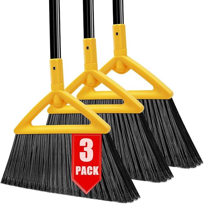 Heavy Duty Broom Outdoor and Indoor, 3 Pack Upgraded Commercial Angle Brooms, Perfect Yellow Broom of House, Kitchen, Garage, Courtyard - NeatNest